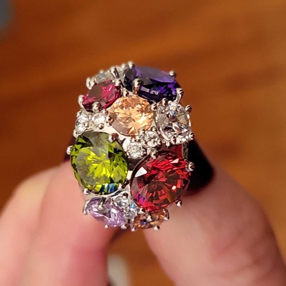 Super Sparkly Avon Silver Statement Cocktail Ring… - image 1